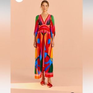 Farm Rio Colorful Leaves Scarf Midi Dress